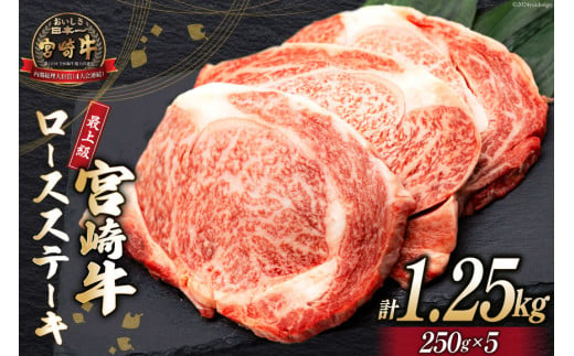 【お歳暮】 【最上等級使用！】 牛肉 宮崎牛 ロース ステーキ 250g × 5枚 計1.25kg [ミヤチク 宮崎県 日向市 452061120] 小分け 個包装 和牛 黒毛和牛 ブランド牛 冷凍 4等級 5等級