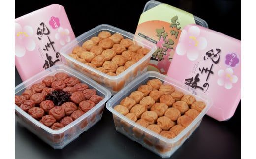 紀州南高梅３種セット 村っ子梅（塩分約８％）1.1kg×2個・梅フレッシュ（塩分約５％）1.1kg×2個・しそ漬梅（塩分11％）1.1kg 計5.5kg  / 田辺市 紀州南高梅 南高梅 梅干し 梅干 梅 うめ 肉厚 お米 おにぎり 焼酎 梅酒 健康 はちみつ入り しそ漬け 減塩 塩分控えめ ご飯のお供 セット 詰合せ【fuz004-1】