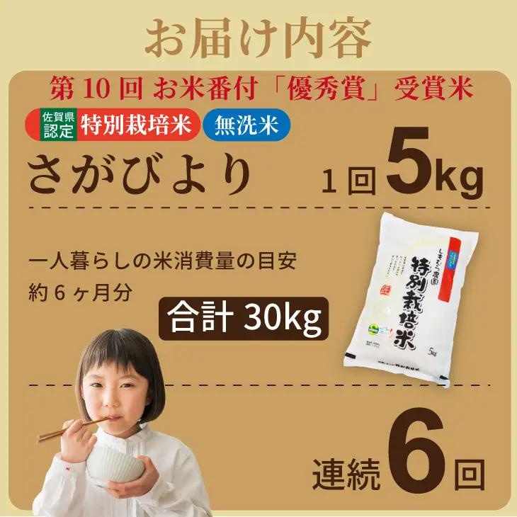 【定期便】 (6ヶ月連続お届け) 2023お米番付「優秀賞」 特別栽培米 無洗米 しもむら農園直送 お米の定期便 5kg×6回  Q102-001