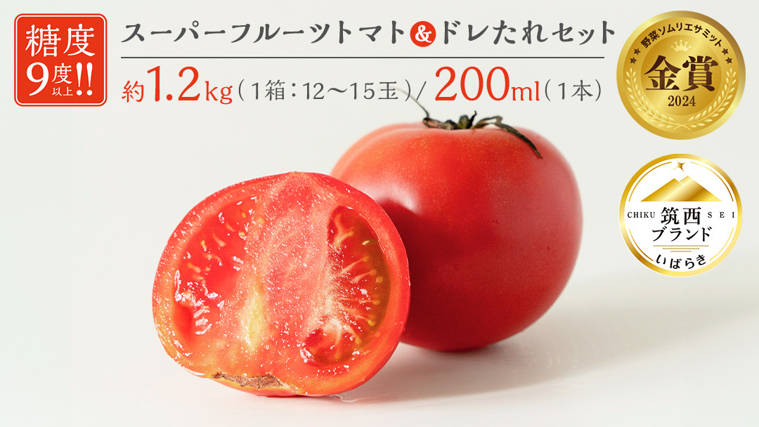 
日本野菜ソムリエ協会開発 ドレたれセット！ スーパーフルーツトマト 中箱 約1.2kg × 1箱 【 大玉 12～15玉/1箱】 糖度9度 以上 ドレッシング たれ とまと トマト フルーツトマト 野菜 セット [AF001ci]
