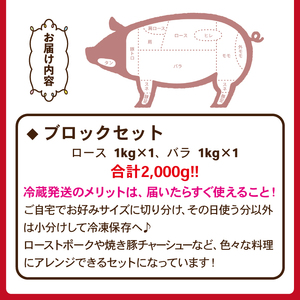 国産 四元豚 ロース バラ ブロック セット 真空パック 各 1kg 総量 2kg ／ ありすぽーく 豚 肉 豚肉 ブロック肉 塊肉 豚バラ 豚ロース １ｋｇ ２ｋｇ 真空 精肉 ローストポーク チャ