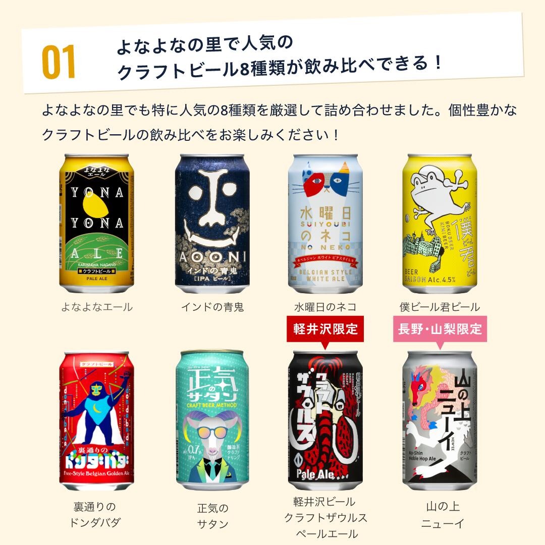 クラフト ビール 8種飲み比べセット 1 ケース 24本 セット よなよなエール　地ビール お酒 佐久市限定品　オリジナル【 缶 よなよな ヤッホーブルーイング ギフト 長野県 佐久市 飲み比べ 詰め