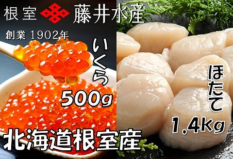 【北海道根室産】いくら醤油漬け250g×2P、お刺身帆立貝柱700g×2P D-42061