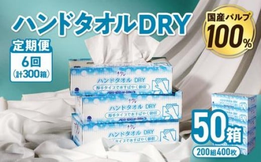 【6回配送/毎月届く定期便】ナクレ ハンドタオルDRY 50個 ペーパー タオル 紙  厚手 ティッシュ キッチン 日用品 消耗品 防災 収納 備蓄 金ケ崎 金ヶ崎