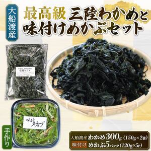 味付け めかぶセット 塩蔵 わかめ 300g (150g×2袋) 味付けめかぶ5パック(120g×5P) 海鮮 海藻 わかめ ワカメ 魚貝類 魚介類 みそ汁 スープ 酢の物 小分け 三陸産 岩手県 大船渡市