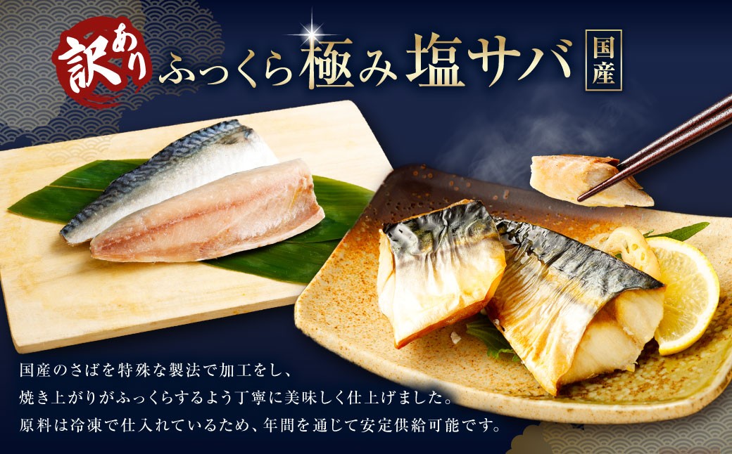 【6ヶ月定期便】【訳あり】国産 ふっくら 極み塩サバ 計約2kg