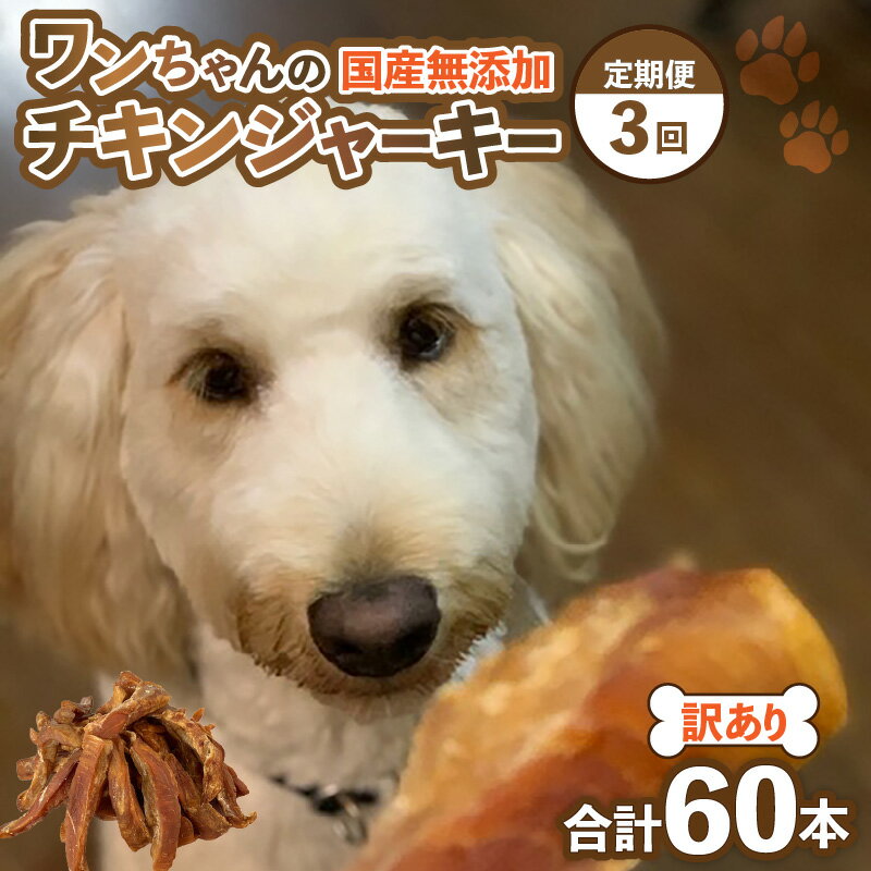 【ふるさと納税】【訳あり】【定期便3回】【国産 鶏肉】20本×3回 ワンちゃんのチキンジャーキー／ ペットフード ドッグフード 犬 おやつ ご飯 愛犬 ペット チキン 肉 ムネ肉 手作り くいつき 犬用 小型犬 中型犬 大型犬 味付けなし