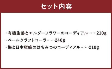 手軽にcafe気分 手作り ソーダ シロップ 3種 セット 有機 生姜 エルダーフラワー ハーブ クラフト コーラ パール柑 甘夏 不知火 梅 はちみつ 日本蜜蜂