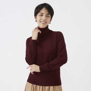日本製 カシミヤ100% レディース タートルネック ワイン S～Lサイズ
