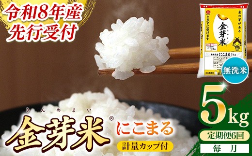 【定期便】BG無洗米・金芽米にこまる 5kg×6ヵ月 （毎月）計量カップ付き【令和8年産 6ヶ月 計30kg 東洋ライス 健康 島根県 安来市】【価格改定】【69-SS-12】