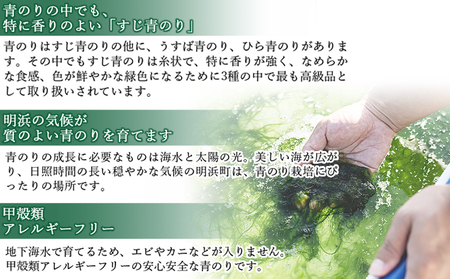 ＜打ち抜き海水で育てた「すじ青のり」3g×2パック＞ 甲殻類アレルギーフリー 色づけ 香りづけ お好み焼き たこ焼き 焼きそば 天ぷら おはぎ ピザ お吸い物 茶碗蒸し 佐藤真珠 愛媛県 西予市【常温