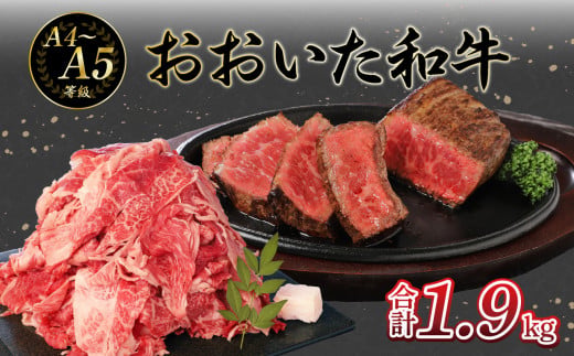 厳選A4～A5等級 おおいた和牛 1ポンドブロック・切り落としセット 合計約1.9kg  牛肉 和牛 赤身 霜降り 切り落としセット ステーキ 焼肉  大分県 ブロック肉 ローストビーフ A01127