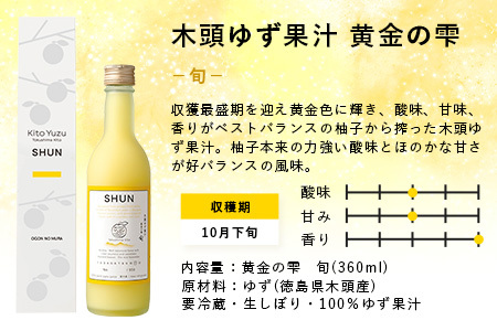 黄金の雫3本セット（3種×各1本 360ml）［徳島県産 那賀町 木頭地区 木頭 木頭ゆず 木頭柚子 ゆず ユズ 柚子 柚子果汁 果汁 果汁ジュース 飲み物 ジュース 調味料 料理 調理 お菓子作り 