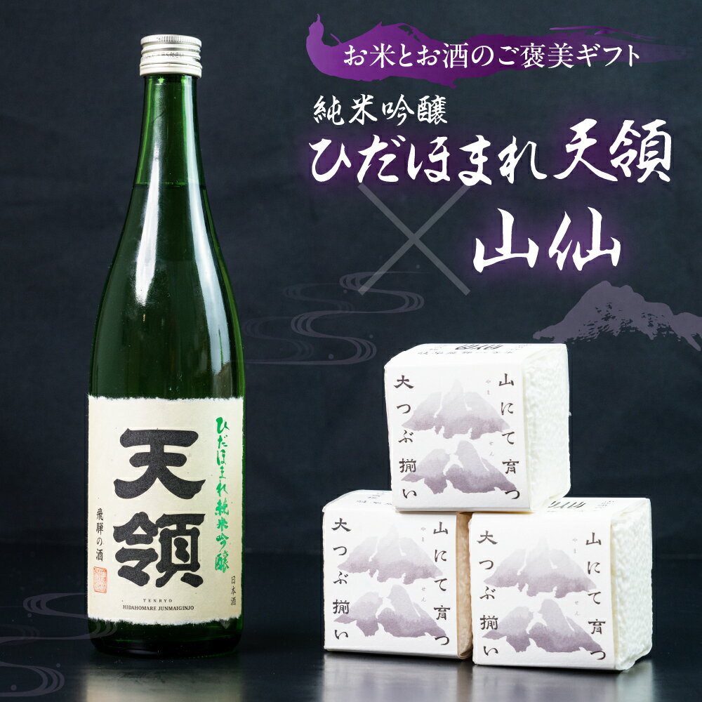 【ふるさと納税】天領酒造 純米吟醸ひだほまれ 720ml 1本・山仙キューブ米3個（1個 300g）セット 純米吟醸 天領 酒 日本酒 米 ギフト いのちの壱 山仙 贈答 下呂市