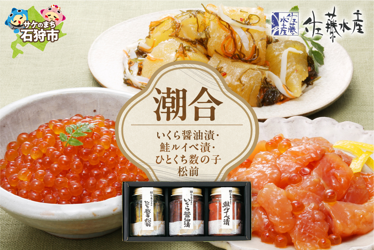 
            佐藤水産 潮合(A)(No.10755)｜ふるさと納税 石狩市 北海道 さとう水産 鮭ルイベ漬け 3点セット セット 詰め合わせ
          