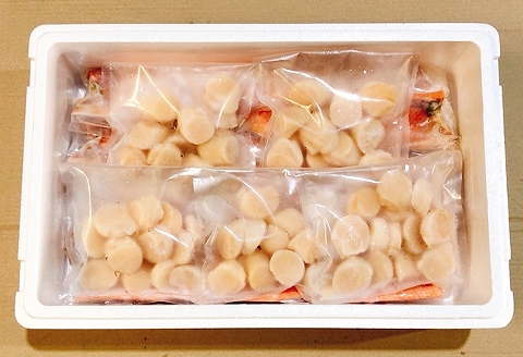 お刺身ほたて貝柱300g×5P＆とろサーモンハラミ16～25枚(計5kg) D-09055