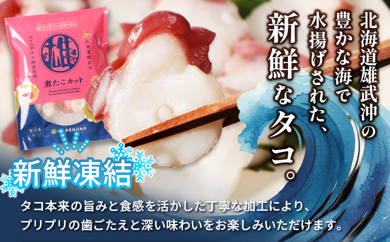 【定期便：6回】【北海道雄武町産】煮たこカット200g×6パック | タコ たこ 蛸 煮たこ 煮蛸 ボイル 刺身 海鮮 魚介類 冷凍 北海道産 おつまみ 酒の肴 マリネ 酢の物 たこキムチ プリプリ 