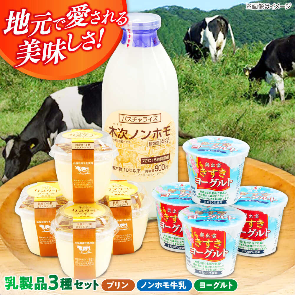 【ふるさと納税】【年内発送】 乳製品セット 朝食やおやつに！プリン・ヨーグルト・ノンホモ牛乳 乳製品3種セット 詰合せ 食べ比べ スイーツ デザート 贈り物 牛乳 ミルク プリン ヨーグルト 人気 おすすめ 島根県雲南市/木次乳業有限会社[AIBH001]