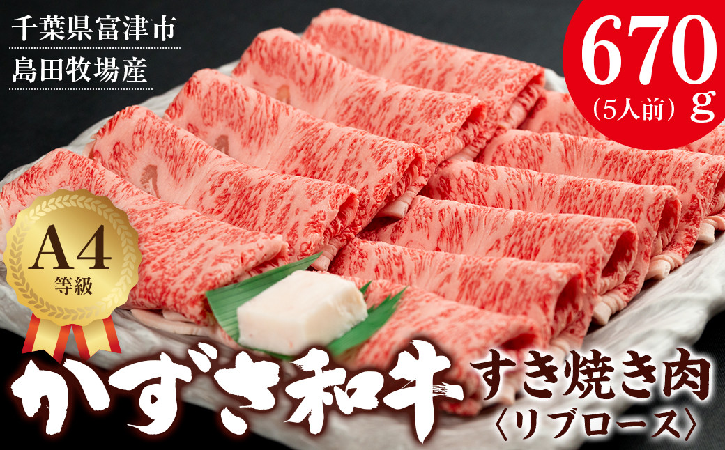 
富津市産「かずさ和牛」すき焼き肉（リブロース）670g／5人前【KSS-67】
