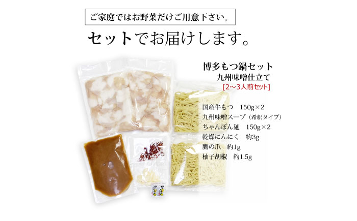 博多もつ鍋セット(九州味噌仕立て) 2～3人前 国産牛もつ300g《築上町》【株式会社ベネフィス】 [ABDF135]