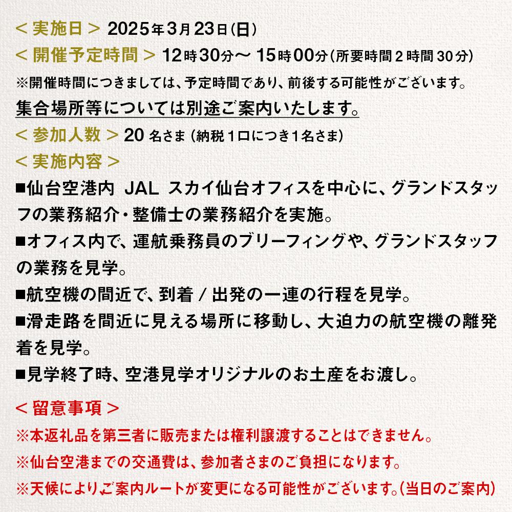 JALふるさと納税限定！　仙台空港裏側見学　【実施日：2025年3月23日（日）】