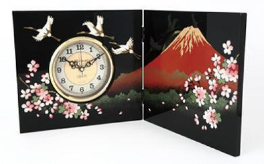 
            紀州漆器 屏風時計富士に桜（木製 カシュー漆塗） ［YS27］
          