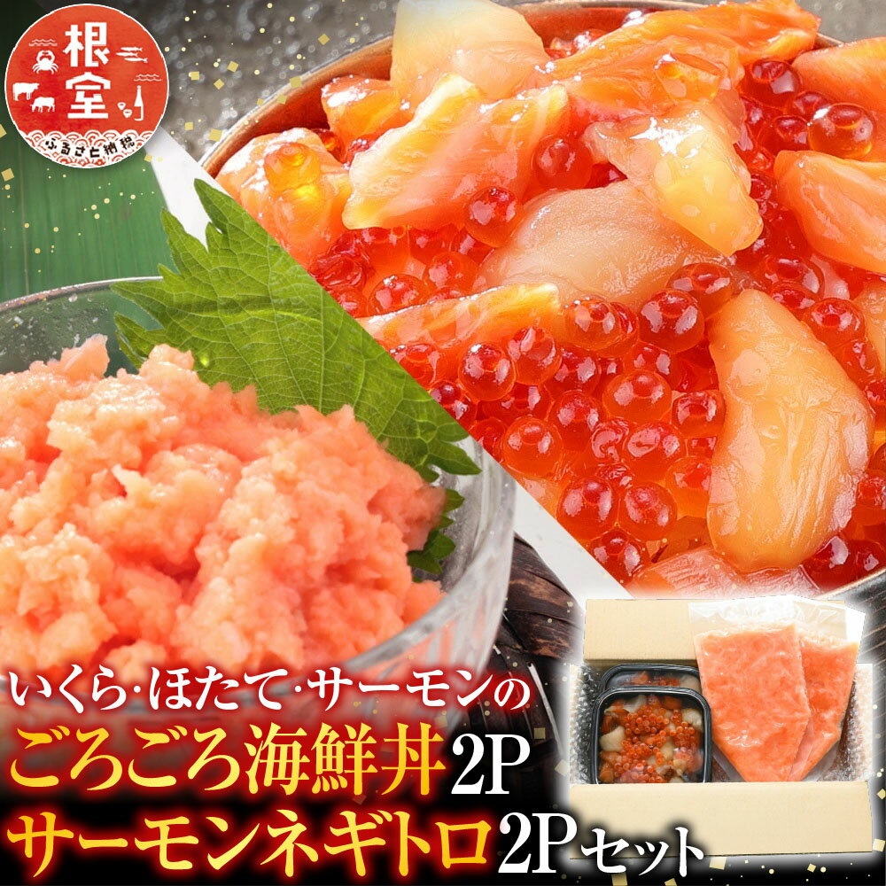 【ふるさと納税】いくら・ほたて・サーモンのごろごろ海鮮丼2P・サーモンネギトロ2Pセット A-81028