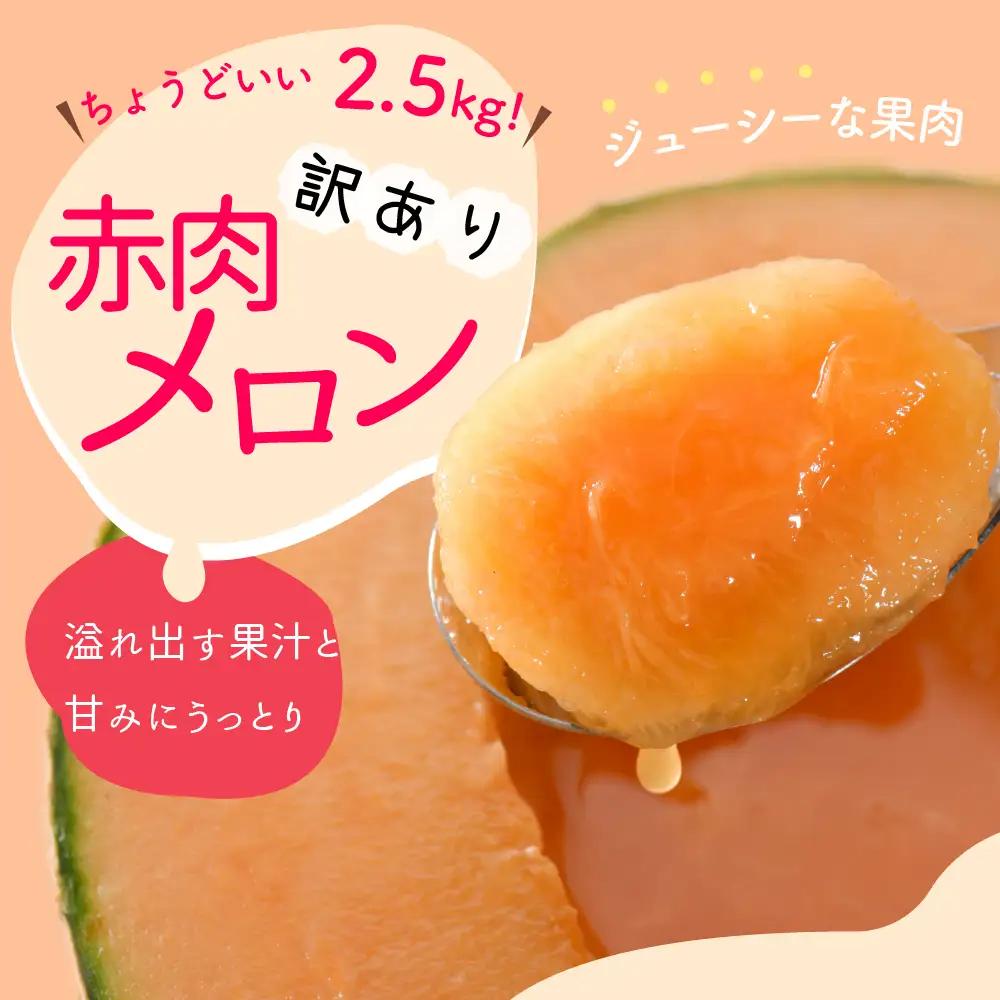 【8月前半発送】 赤肉 メロン 【訳あり】 約2.5kg  2玉 青森県産 メロン