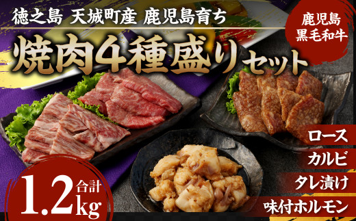 
徳之島 天城町産 鹿児島育ち 鹿児島黒毛和牛焼肉セット(4種盛り) 合計1.2kg
