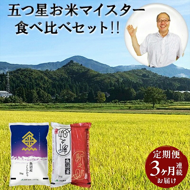 【ふるさと納税】魚沼産 コシヒカリ （精米） 3kg & 新之助（精米）3kg 食べ比べ セット 3ヶ月 連続お届け