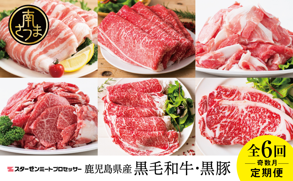 【スターゼン厳選定期便】鹿児島県産 黒毛和牛・黒豚 定期便（全6回） 牛肉 豚肉 サーロイン ステーキ 切り落とし しゃぶしゃぶ 焼肉 すき焼き ローススライス 定期便 冷凍 スターゼン 鹿児島