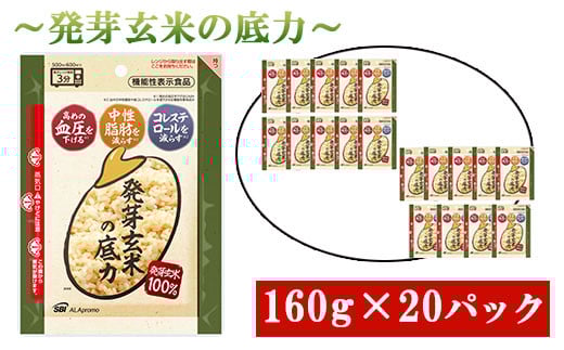 発芽 玄米 3.2kg パックごはん 20パック 機能性表示食品 生活習慣病 ケア 高血圧 中性脂肪 コレステロール 対策 健康 小分け パウチ レトルト 発芽玄米の底力 160g×20パック 埼玉県 羽生市