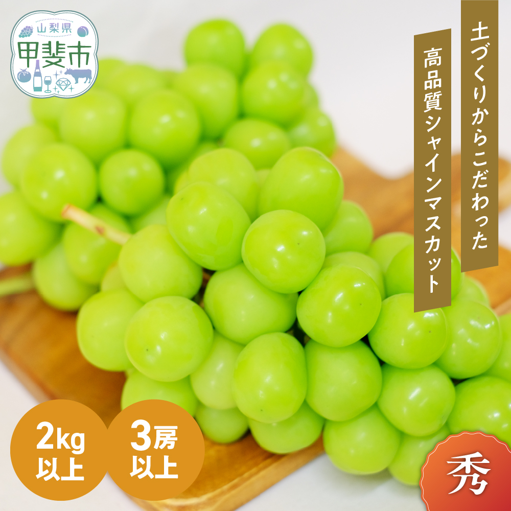 【☆先行予約☆2025年発送】土にこだわったシャインマスカット 2kg 3房以上 先行予約 山梨県産 国産 産地直送 人気 おすすめ 贈答 ギフト お取り寄せ フルーツ 果物 くだもの ぶどう ブドウ 葡萄 新鮮 甘い 皮ごと 甲斐市 BI-2
