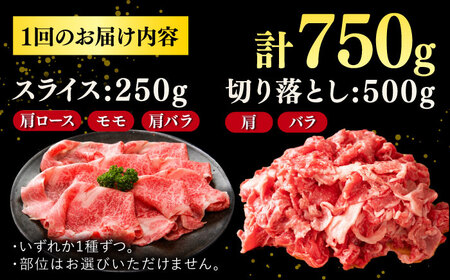 【全6回定期便】【訳あり】博多和牛 しゃぶしゃぶ すき焼き 750gセット   桂川町/株式会社 MEAT PLUS[ADAQ049]牛肉 赤身 訳あり 黒毛和牛定期便 福岡県産牛肉  特選和牛