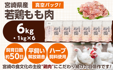 宮崎県産若鶏 もも肉(6kg)_16-G301_(都城市) 若鶏 鶏肉 モモ肉 真空 宮崎県 平飼い ハーブ ふっくら ジューシー たっぷり ストック 唐揚げ 親子丼