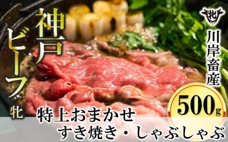 【神戸牛 牝】特上 すき焼きしゃぶしゃぶ おまかせセット:500g 川岸畜産 (24-11)【冷蔵】