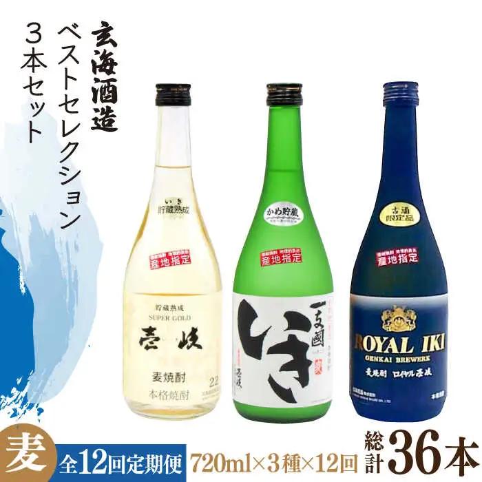 麦焼酎 【全12回定期便】 玄海酒造ベストセレクション 壱岐焼酎 22度 3本セット JDB299