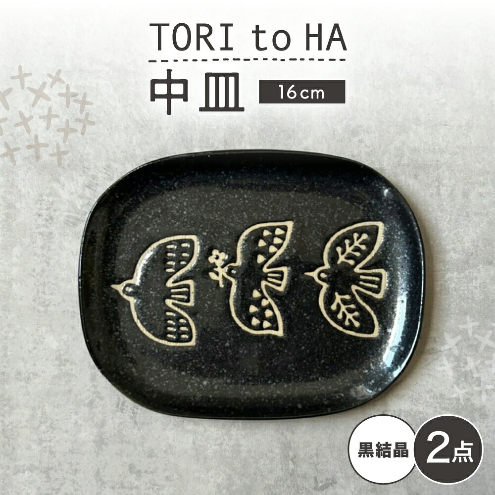 【ふるさと納税】【瀬戸焼】 TORI to HA 中皿 2枚 (黒結晶) 【カネ三商店】 / 食器 皿 プレート ギフト / 瀬戸市[BBDD054]