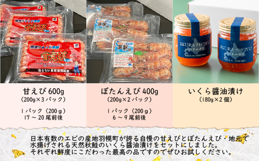 【ＡＮＡふるさと納税限定】羽幌産甘えび・ぼたんえび・いくら醤油漬けセット【9000201】