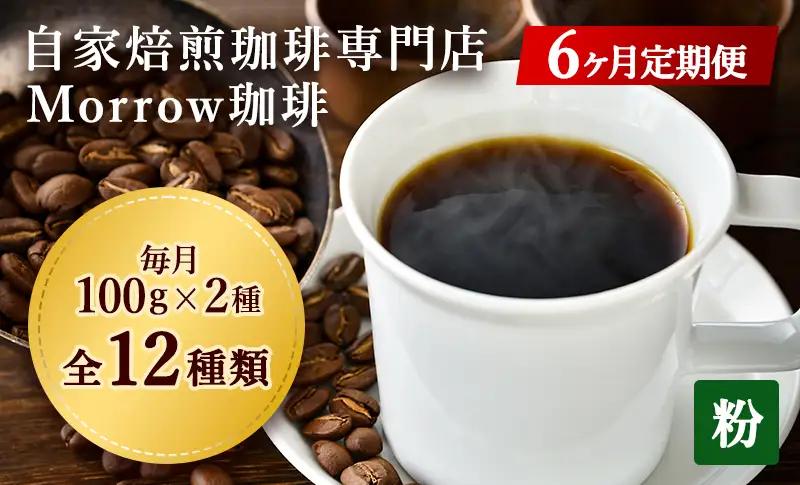 コーヒー粉 定期便 6ヶ月 自家焙煎 Morrow珈琲 2種 各100g セット 詰め合わせ レギュラーコーヒー 珈琲 コーヒー 珈琲粉 コーヒー豆 珈琲豆 ドリップコーヒー ドリップ 自家焙煎珈琲 