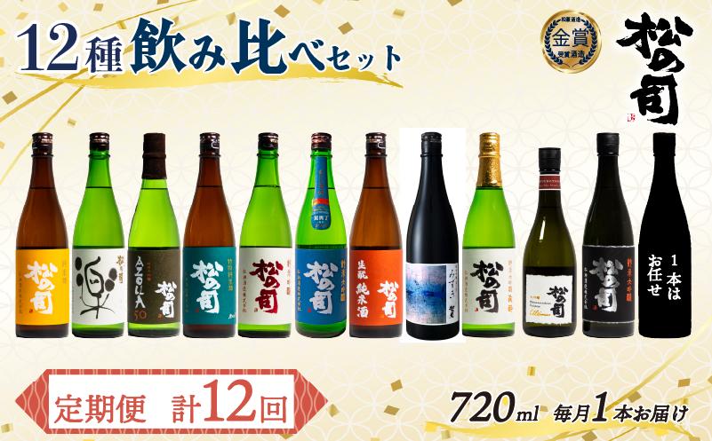 定期便 日本酒 松の司 12本 ( 1種類 × 12回 ) 720ml 1本お任せ「楽」「AZOLLA50」「生?純米酒」「陶酔」「純米酒」「竜王山田錦」「みずき」「黒」「特別純米酒」「純米吟醸」「Ultimus」