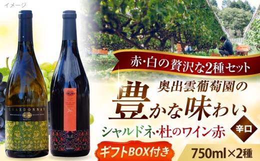 奥出雲葡萄園 【ギフト包装】シャルドネ（白ワイン）・杜のワイン赤セット お酒 ギフト 国産 熟成ワイン 熟成 酒 赤 赤ワイン 白 白ワイン 辛口 果実酒 お祝 贈答用 アルコール フルボトル 飲料 