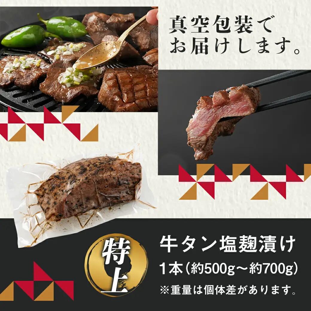 ≪特上≫牛タン塩麹漬け炙り焼き1本〔16-3303〕_(都城市) 牛タン タン中  お好みの厚みでカット BBQ ブロック 
