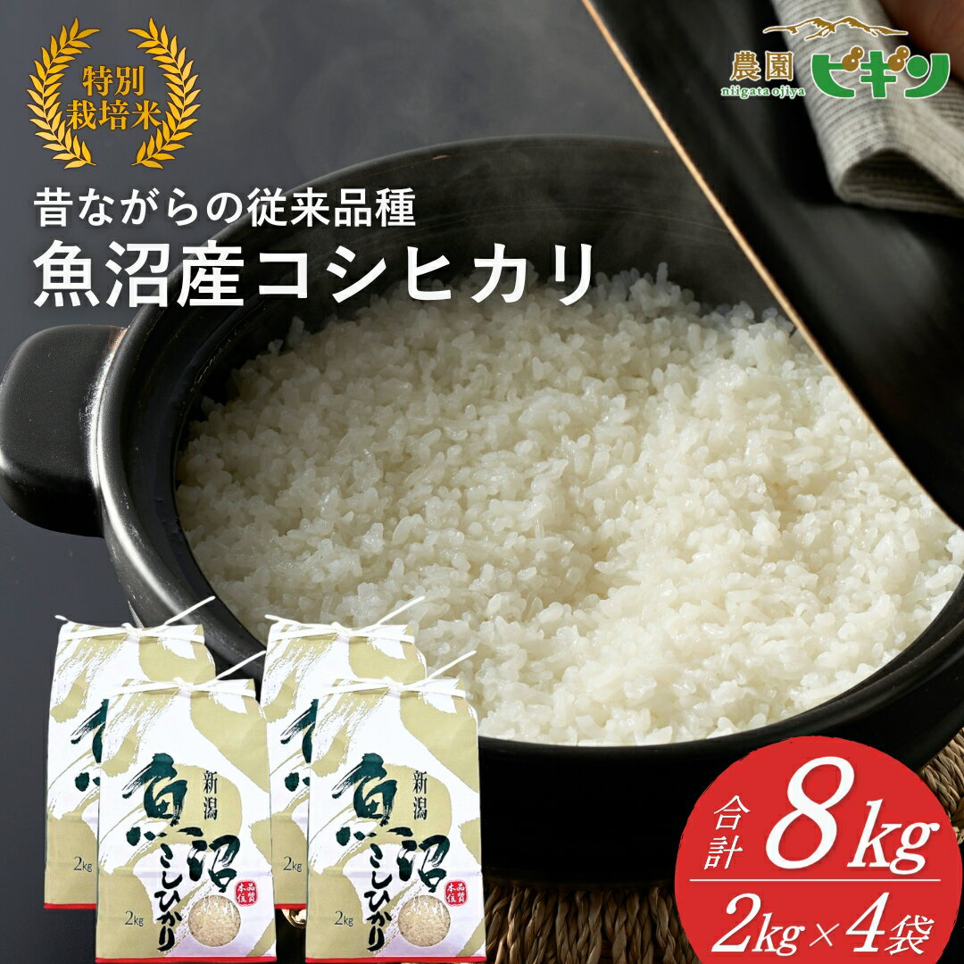 【ふるさと納税】令和7年産 昔ながらの魚沼産コシヒカリ 精米8kg(2kg×4袋) 従来品種 農園ビギン 【0002-BN03-01】