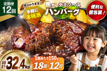 ハンバーグ 18個 定期便 12回 総計32.4kg ハンバーグ [um40bak830023]