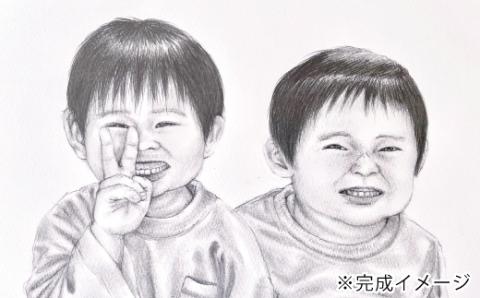 オーダーメイド手描き似顔絵・額縁付き(モノクロ・2名分)R5-290-2
