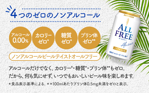 【代替品送付対応中】AA029 オールフリー350ml（6か月定期便、計6回お届け合計6ケース）　　ビール　ノンアルコール　サントリー