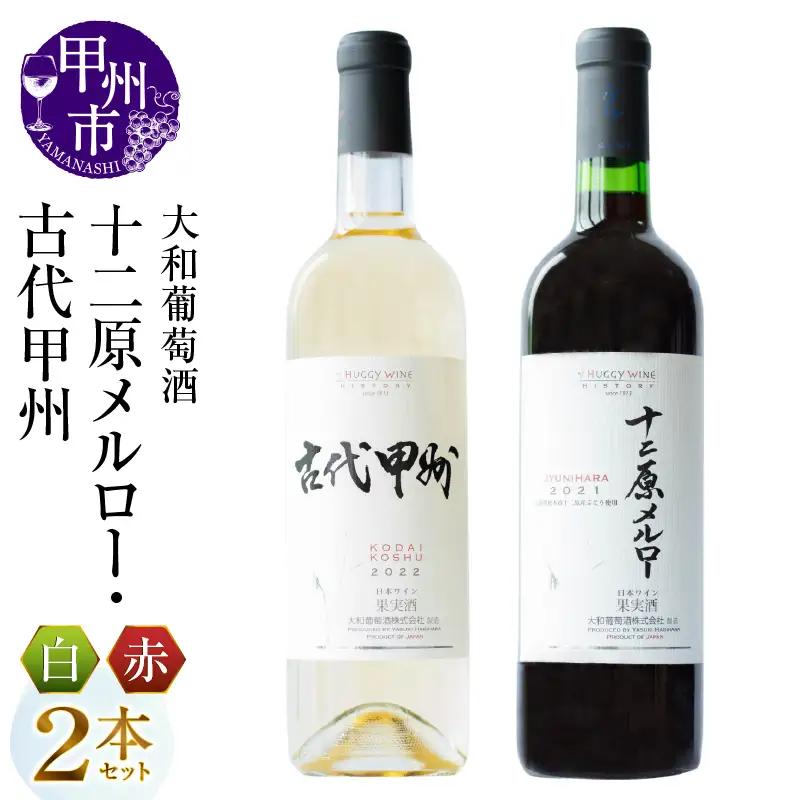 大和葡萄酒が贈る『十二原メルロー』『古代甲州』赤白ワイン２本セット（MG）B16-651