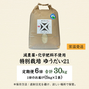 【先行予約】【6ヶ月連続お届け】【 令和8年産 新米 】減農薬・化学肥料不使用 ゆうだい21 5kg×1袋（計5kg）【2026年10月より順次発送】 | お米 定期便 ごはん 国産