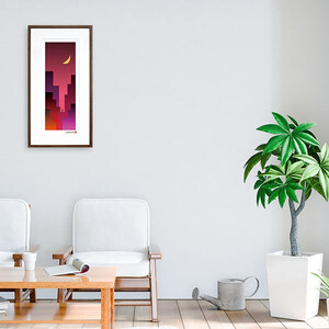 【絵画】 和紙アート 「夕暮れの街」 額装サイズ 300mmx600mm 阿波紙 【 アート インテリア 現代版画 】